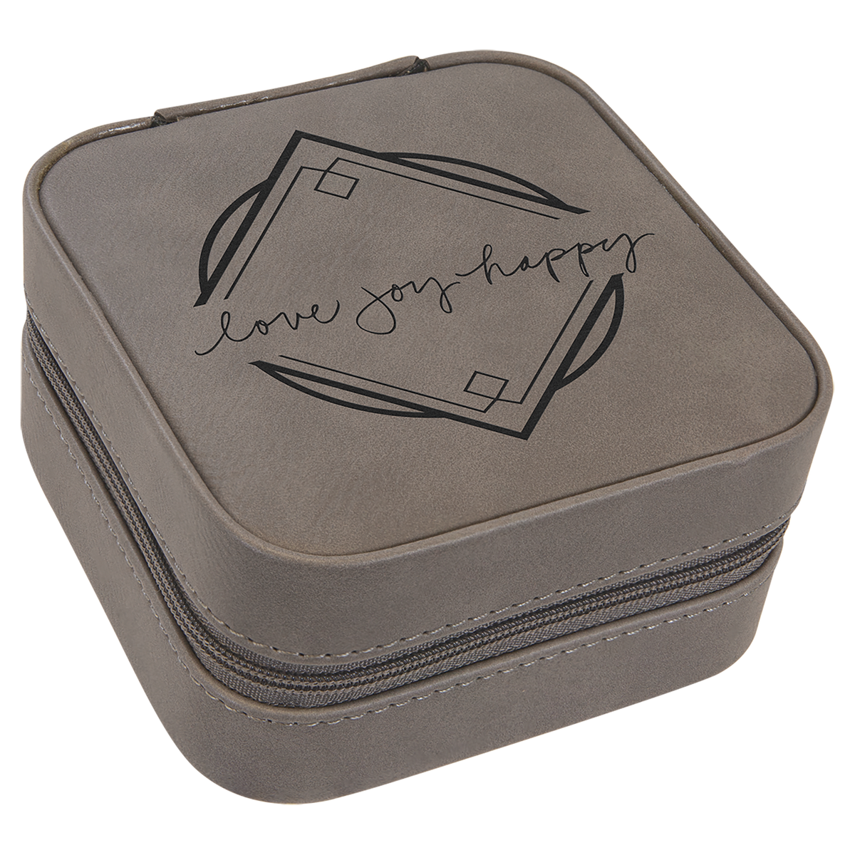 4" X 4" Laserable Leatherette Travel Jewelry Box with Tan Lining - Gray