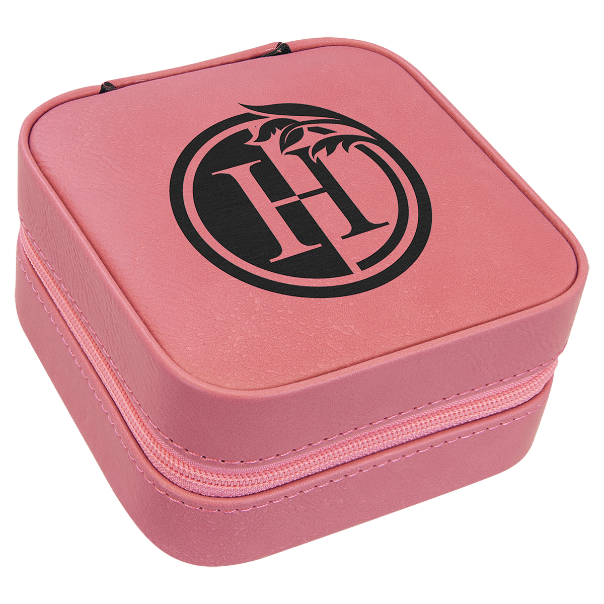 4" X 4" Laserable Leatherette Travel Jewelry Box with Tan Lining - Pink