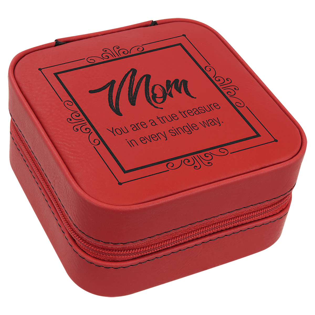 4" X 4" Laserable Leatherette Travel Jewelry Box with Tan Lining - Red