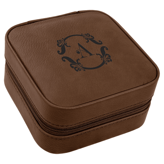 4" X 4" Laserable Leatherette Travel Jewelry Box with Black Lining - Dark Brown