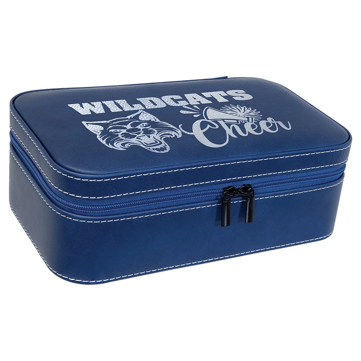7 1/2" X 4 1/2" Laserable Leatherette Jewelry Box - Blue/Silver