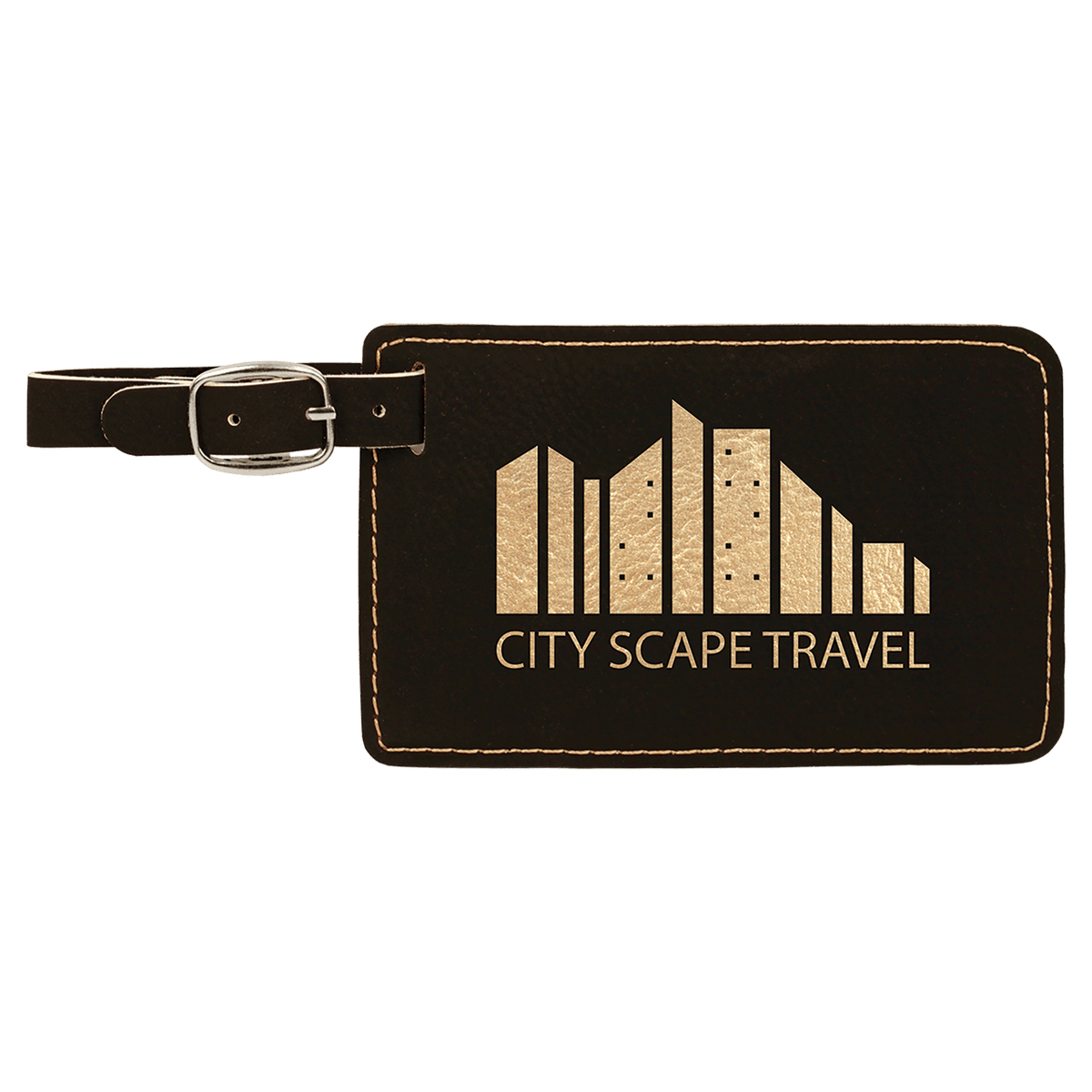 4 1/4" x 2 3/4" Laserable Leatherette Luggage Tag - Black/Gold