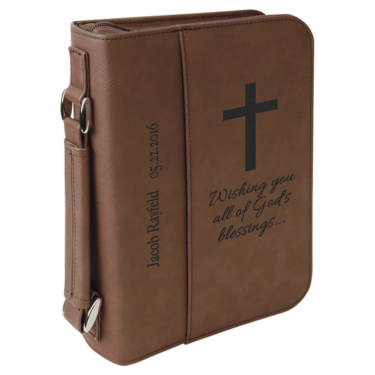 6 3/4" x 9 1/4" Leatherette Book/Bible Cover with Handle & Zipper - Dark Brown
