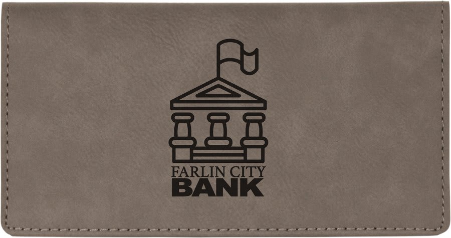 6 3/4" x 3 1/2" Laserable Leatherette Checkbook Cover - Gray