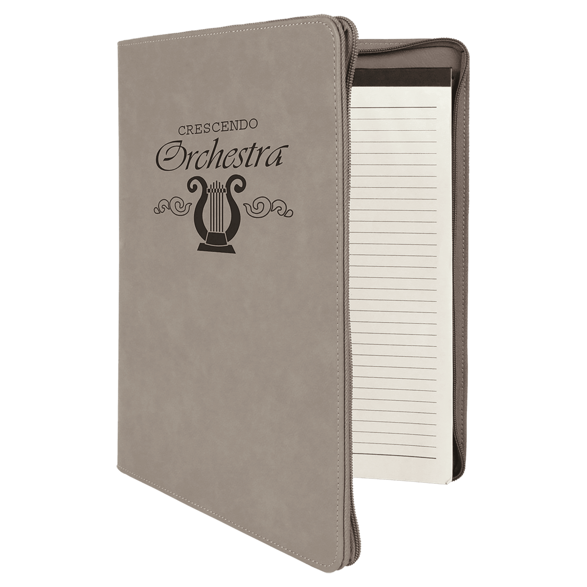 9 1/2" x 12" with Zipper Laserable Leatherette Portfolio with Notepad - Gray