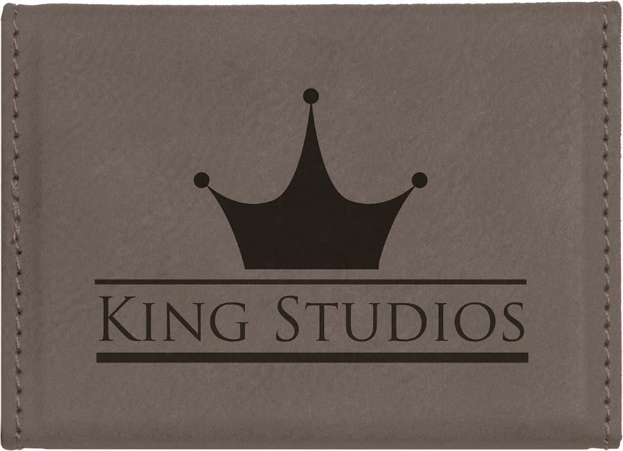3 3/4" x 2 3/4" Laserable Leatherette Hard Business Card Holder - Gray