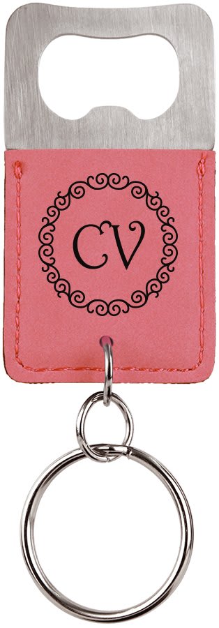 Pink Rectangle Laserable Leatherette Bottle Opener Keychain