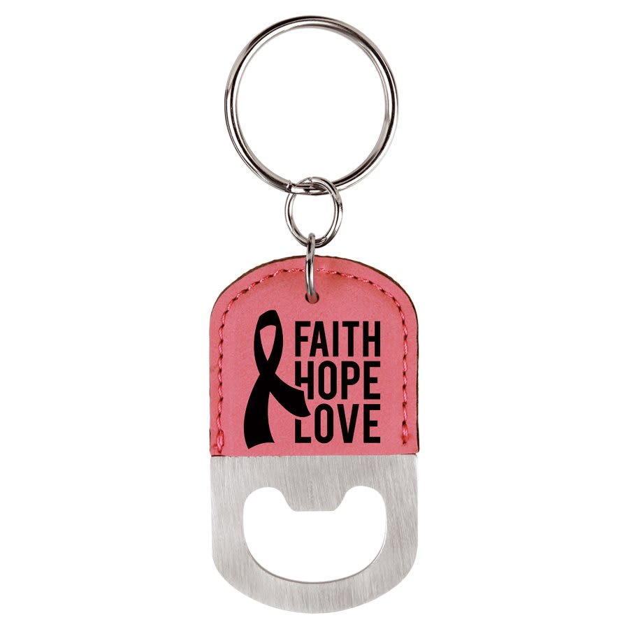 Pink Oval Laserable Leatherette Bottle Opener Keychain