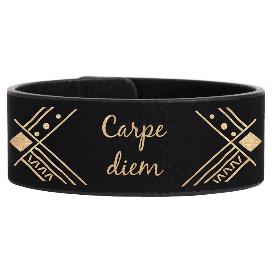 9 1/2" x 1" Laserable Leatherette Cuff Bracelet - Black/Gold