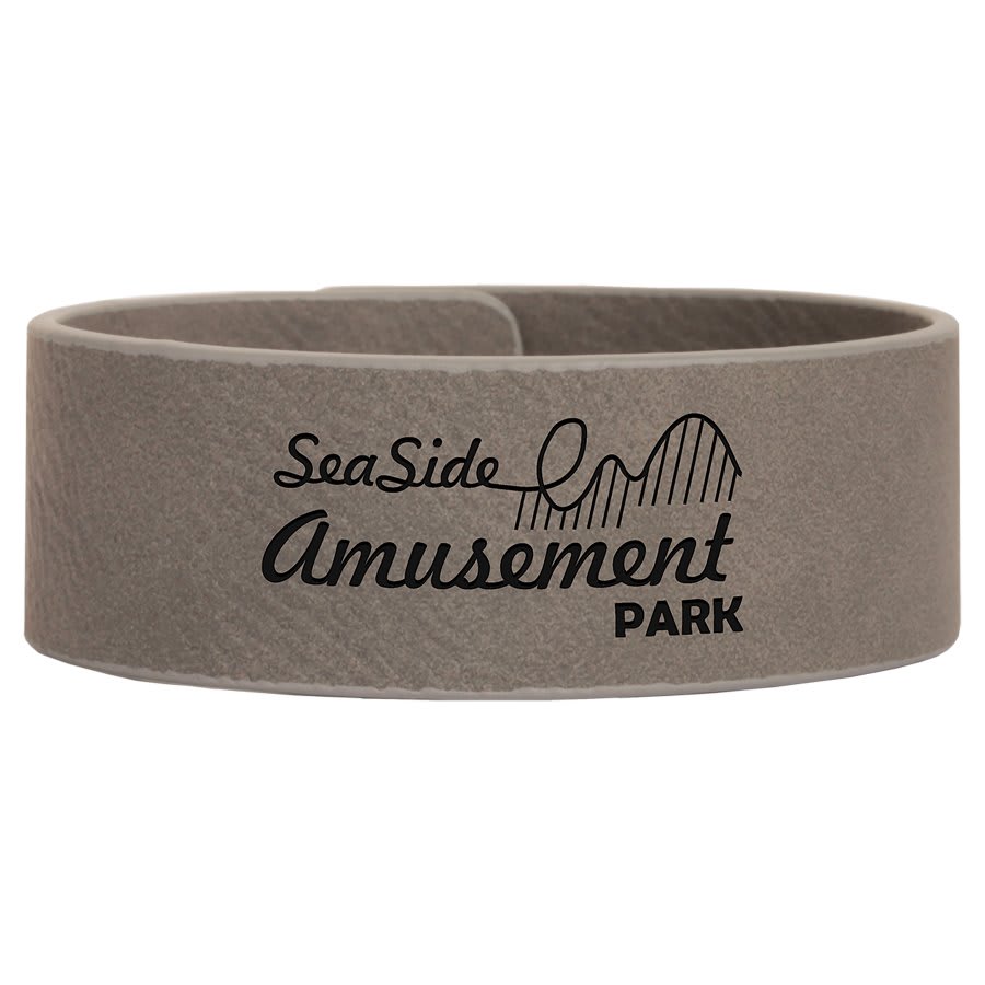 9 1/2" x 1" Laserable Leatherette Cuff Bracelet - Gray