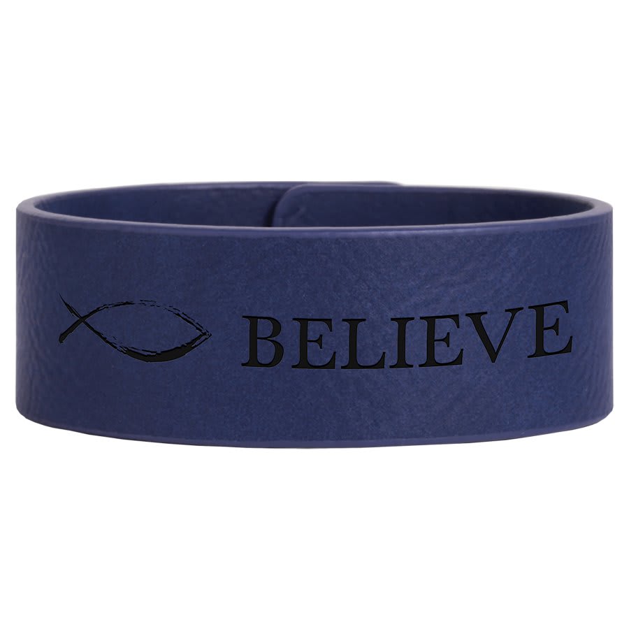 9 1/2" x 1" Laserable Leatherette Cuff Bracelet - Blue/Black