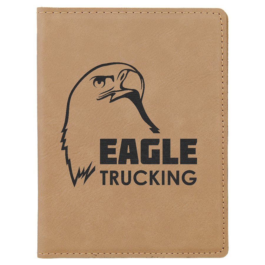 4 1/4" x 5 1/2" Laserable Leatherette Passport Holder - Light Brown