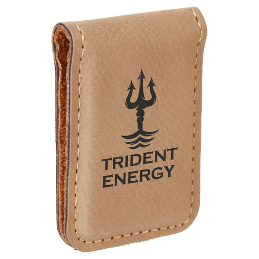 1 3/4" x 2 1/2" Laserable Leatherette Money Clip - Light Brown