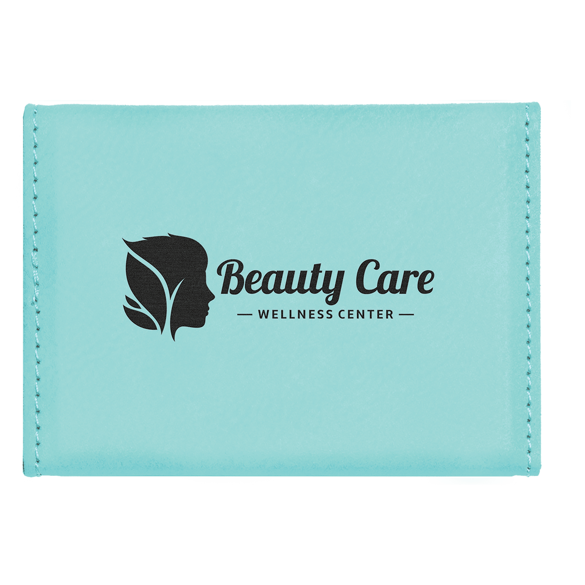 3 3/4" x 2 3/4" Laserable Leatherette Hard Business Card Holder - Teal