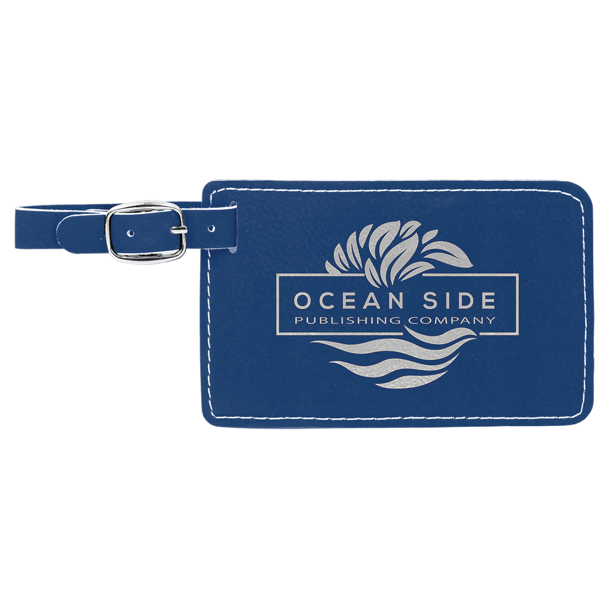 4 1/4" x 2 3/4" Laserable Leatherette Luggage Tag - Blue/Silver