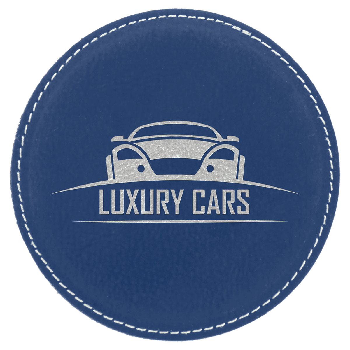 Blue/Silver 4" Round Laserable Leatherette Coaster