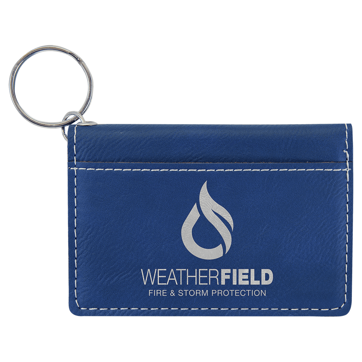 4 1/4" x 3" Laserable Leatherette Keychain ID Holder - Blue/Silver