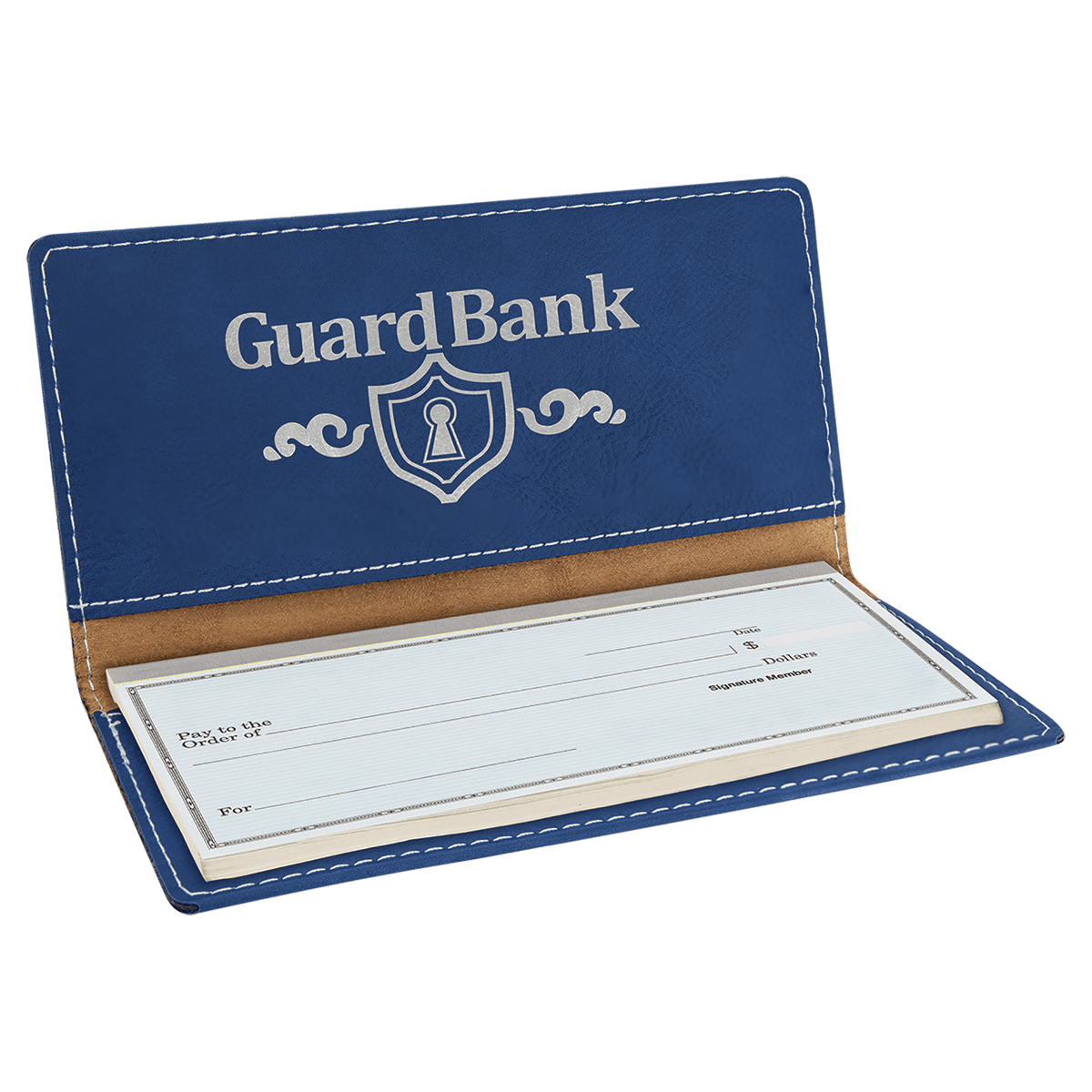 6 3/4" x 3 1/2" Laserable Leatherette Checkbook Cover - Blue/Silver