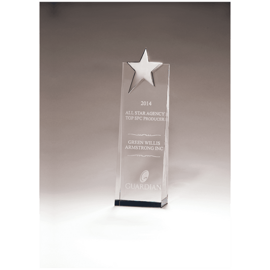 2 3/4" x 9" Crystal Trophy with Silver Star, Prism-Effect