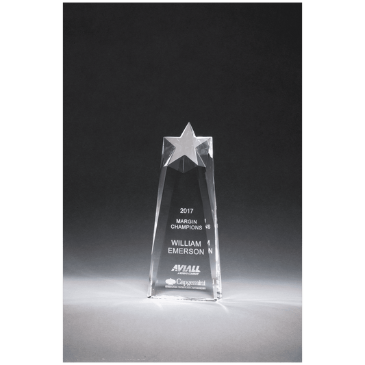 2 1/2" x 7 1/2" x 1 1/2" (Tapered) Star Trophy Carved From a Block of Crystal