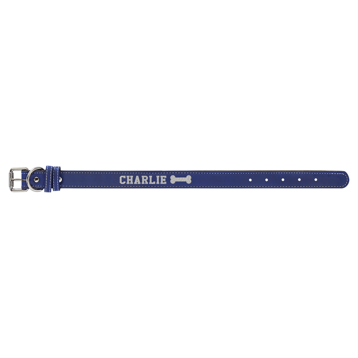 Small 15" x 3/4" Engravable Leatherette Dog Collar - Blue/Silver