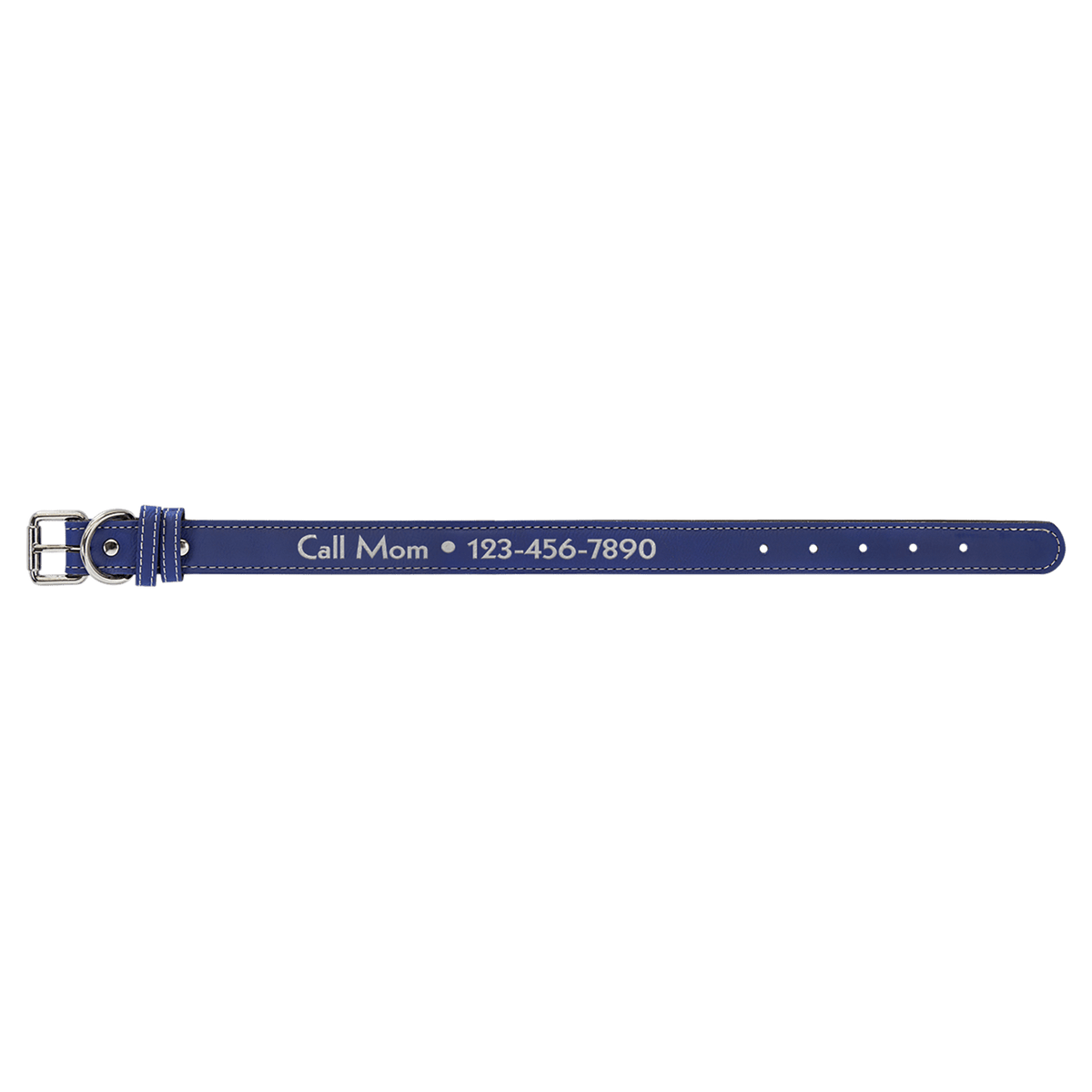 Medium 19" x 1" Engravable Leatherette Dog Collar - Blue/Silver