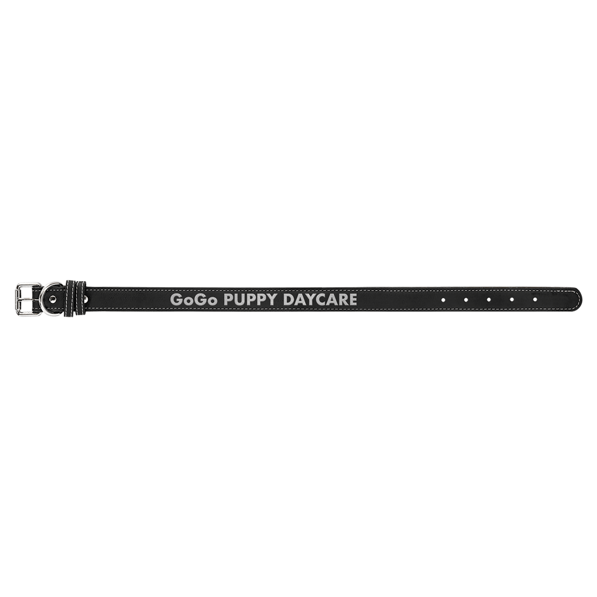 Large 23" x 1" Engravable Leatherette Dog Collar - Black/Silver