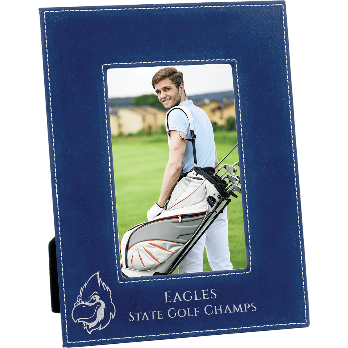 4" x 6" Laserable Leatherette Photo Frame - Blue/Silver