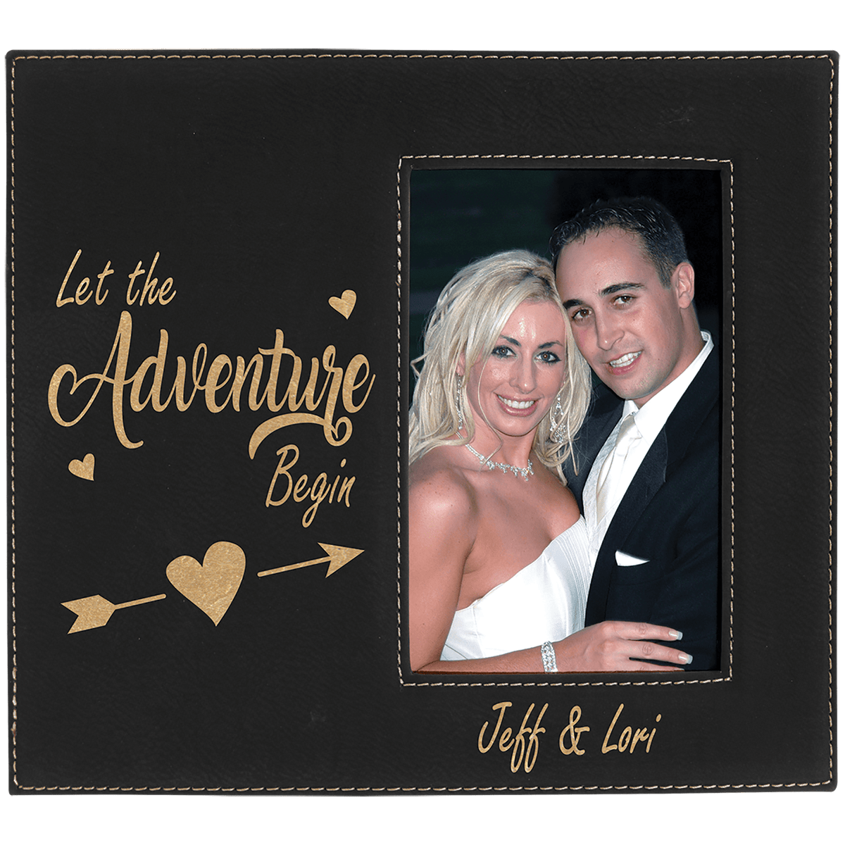 4" x 6" Leatherette Photo Frame with 4 1/4" x 7 7/8" Engraving Area - Black/Gold