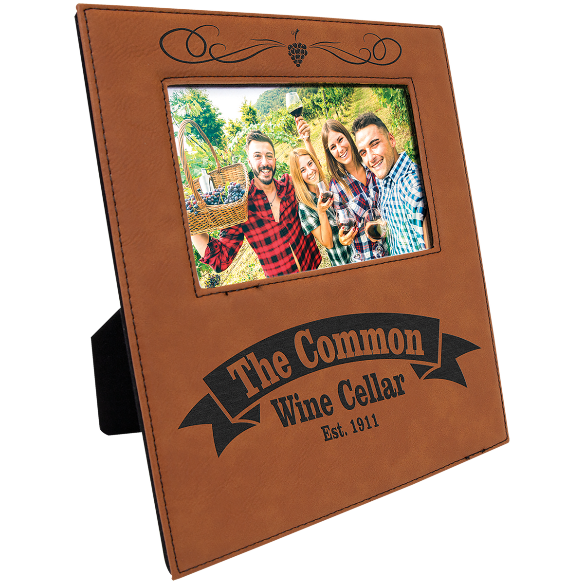 4" x 6" Leatherette Photo Frame with 4 1/4" x 7 7/8" Engraving Area - Rawhide