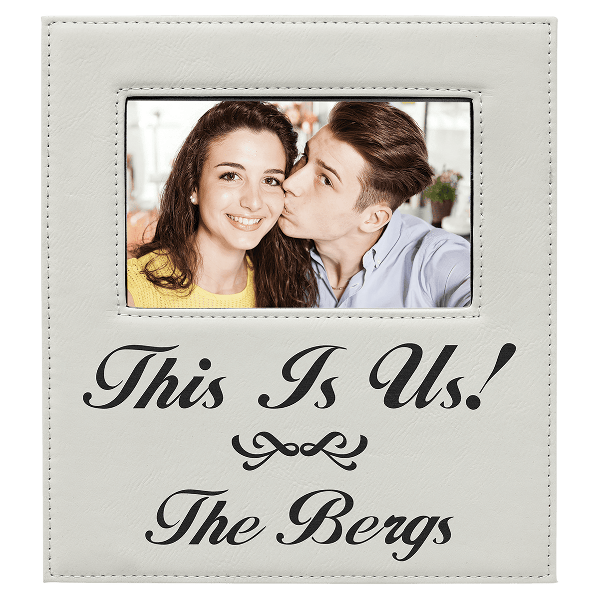 4" x 6" Leatherette Photo Frame with 4 1/4" x 7 7/8" Engraving Area - White