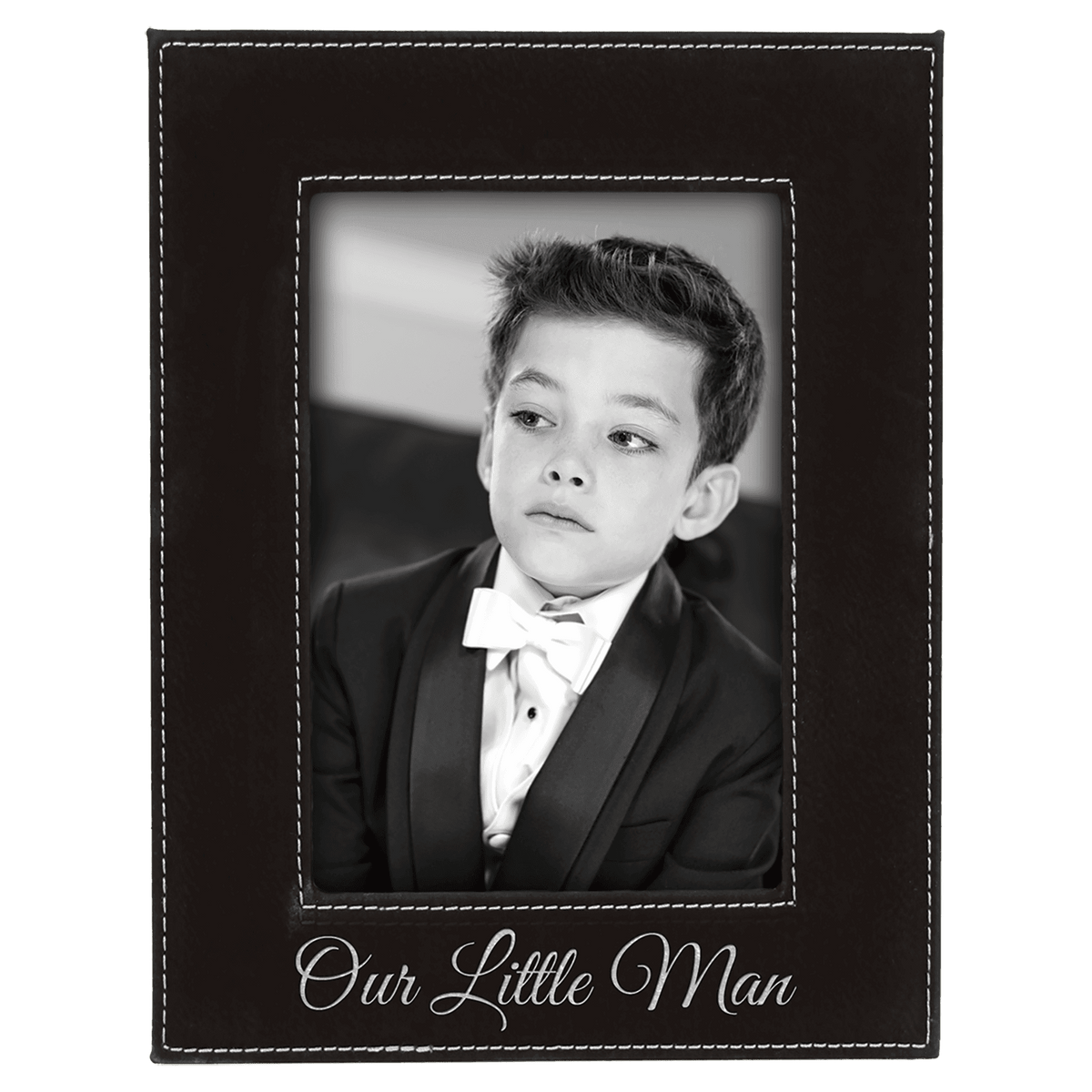 4" x 6" Laserable Leatherette Photo Frame - Black/Silver