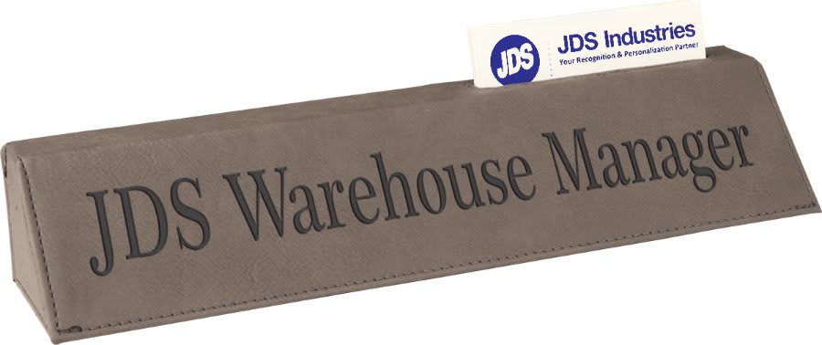 10 1/2" Laserable Leatherette Desk Wedge with Business Card Holder - Gray