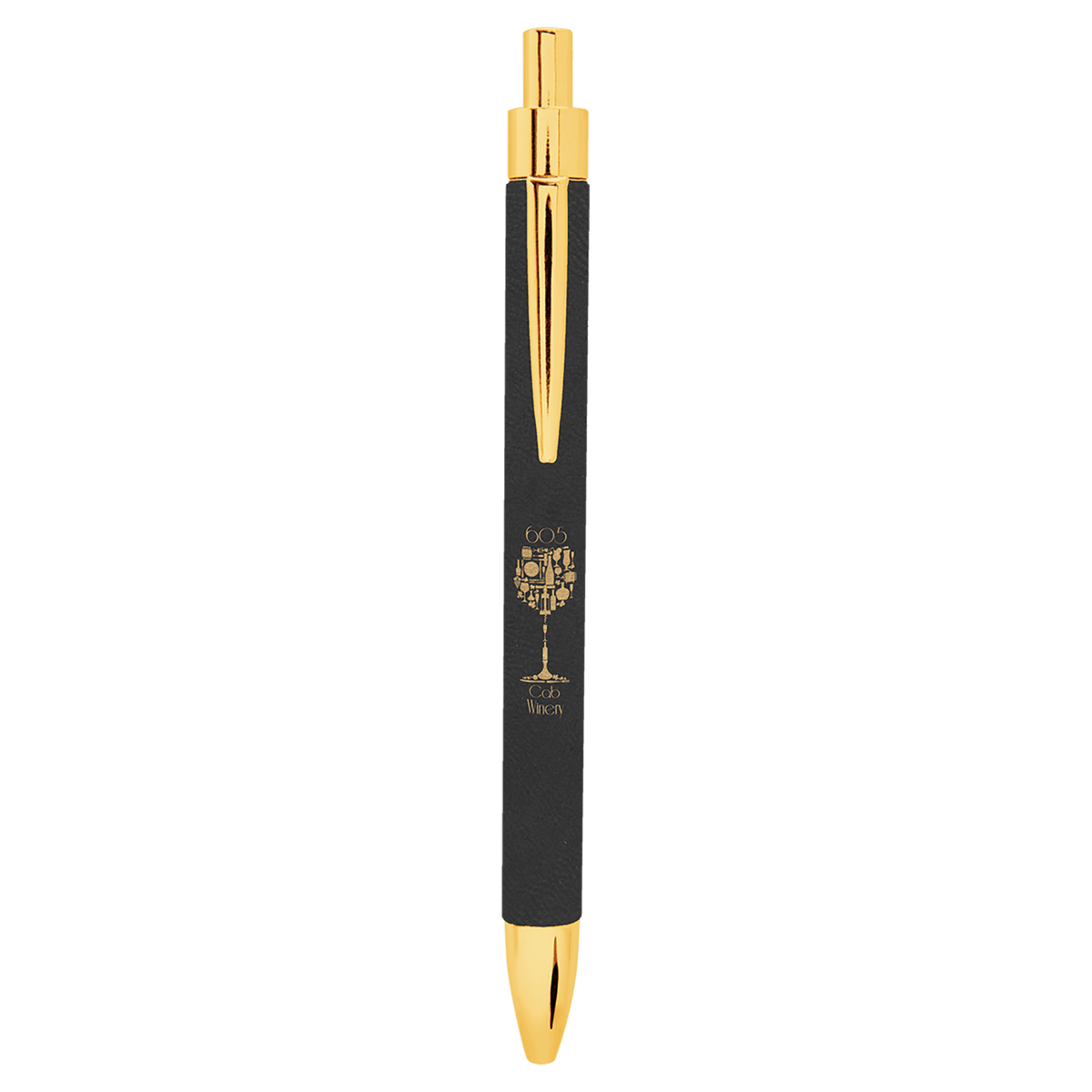 Laserable Leatherette Pen - Black/Gold