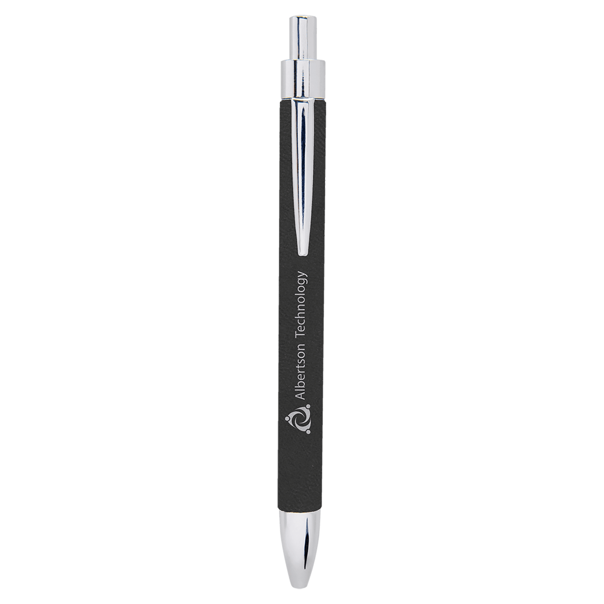 Laserable Leatherette Pen - Black/Silver