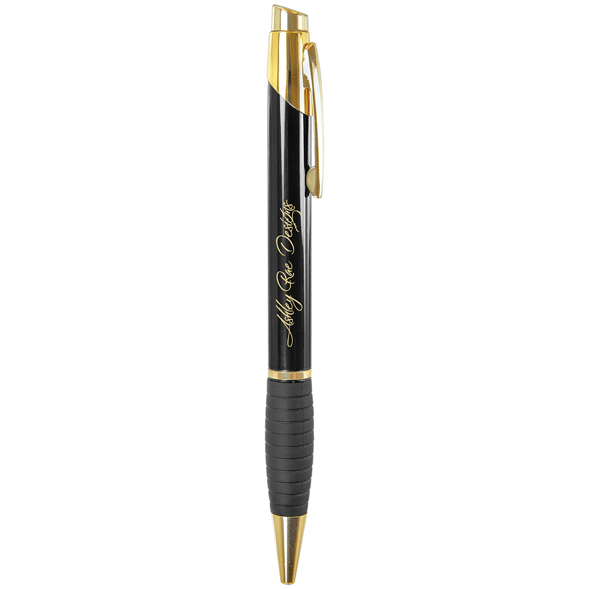 Gloss Brass Ballpoint Pen with Gripper - Black