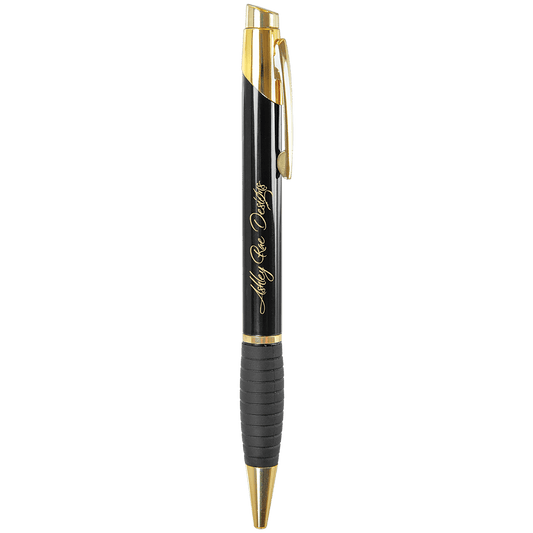 Gloss Brass Ballpoint Pen with Gripper - Black