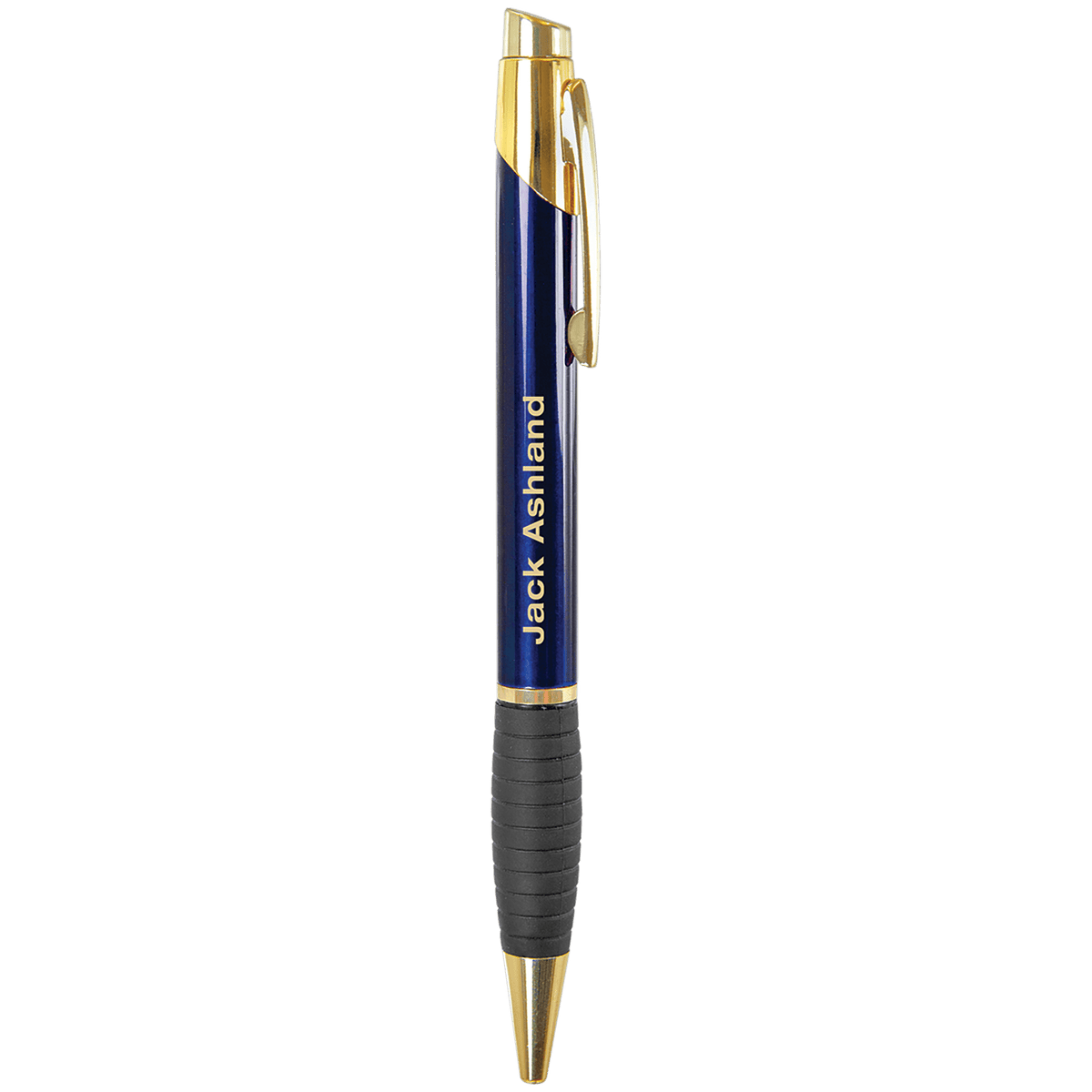 Gloss Brass Ballpoint Pen with Gripper - Blue