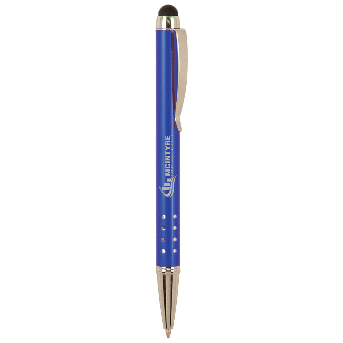Laserable Pen with Silver Trim with Stylus - Blue