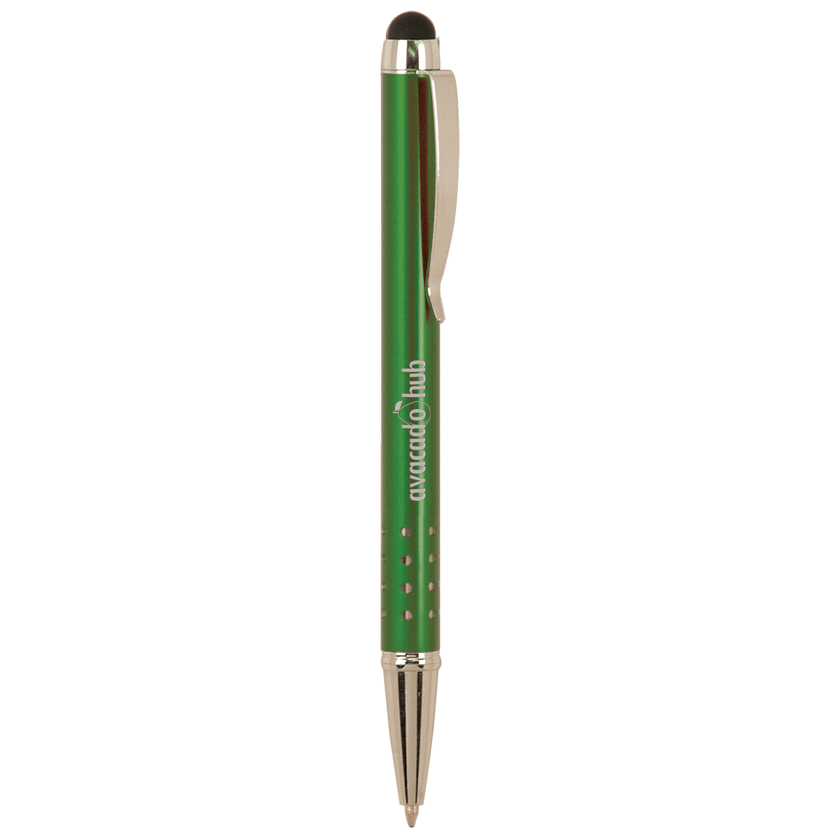 Laserable Pen with Silver Trim with Stylus - Green