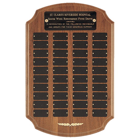 12" x 18"/Plates 1" x 2" American Walnut 40 Plate Perpetual Plaque with Black Brass Plates/Gold Trim