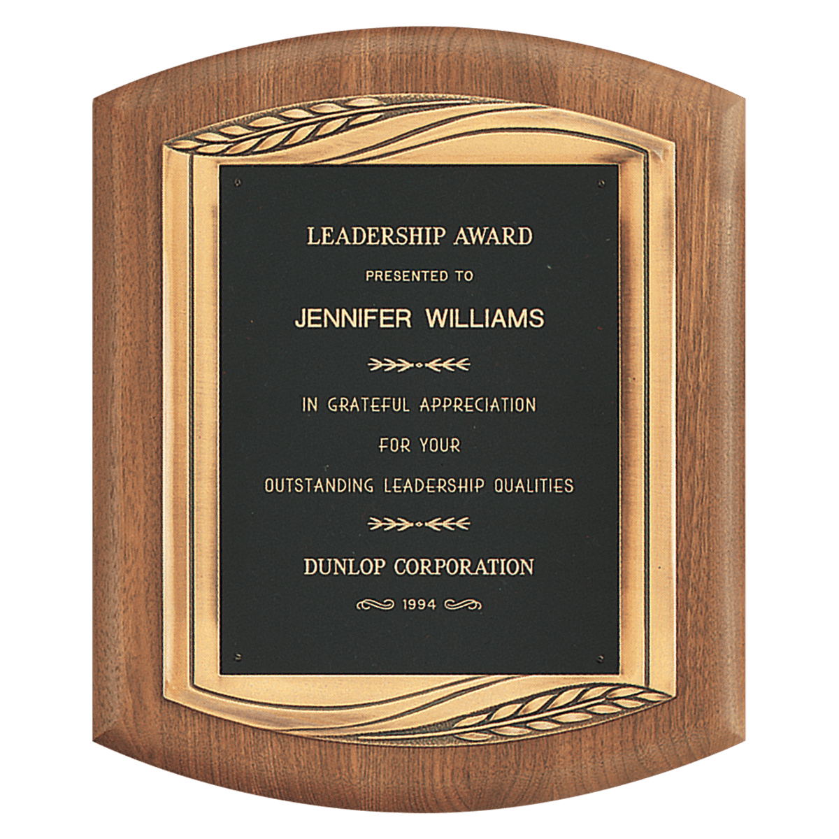 11 1/2" x 14" American Walnut Plaque with Antique Bronze Finish Frame Casting and Black Laserable Brass Personalization Plate