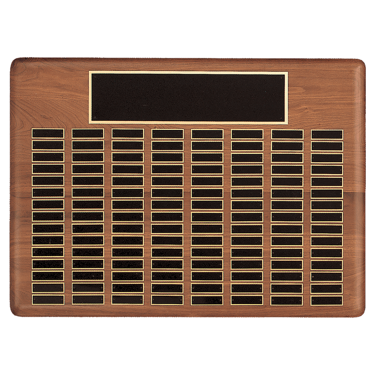 22" x 30"/Plates 7/8" x 2 3/4" American Walnut 120 Plate Perpetual Plaque with Black Brass Plated Steel