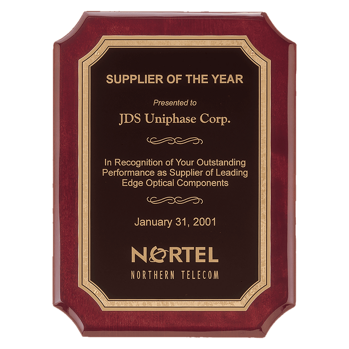 11" x 15" Rosewood Piano Finish Plaque with Gold Border LaserFX Plate