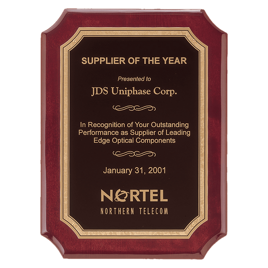 11" x 15" Rosewood Piano Finish Plaque with Gold Border LaserFX Plate
