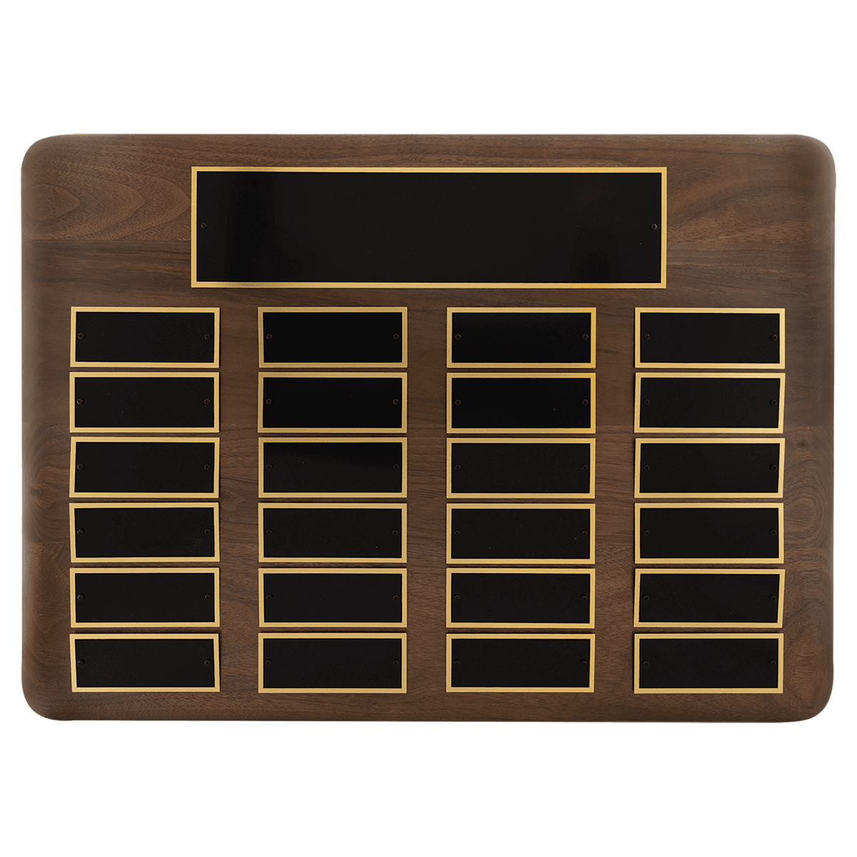 15" x 21"/Plates 1 1/2" x 3 3/4" American Walnut 24 Plate Perpetual Plaque with Black Brass Plates