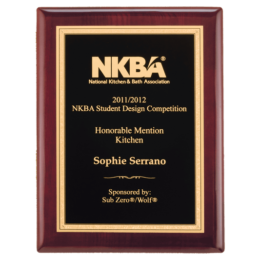 11" x 14" Rosewood Piano Finish Plaque with Textured Black/Gold Florentine Border LaserFX Plate