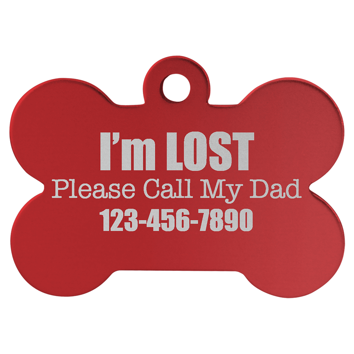 1 1/2" x 1" Engravable Aluminum Bone Pet Tag - Red