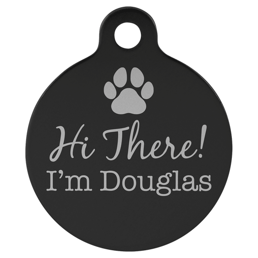 1 1/4" Engravable Aluminum Round Pet Tag with Tab - Black