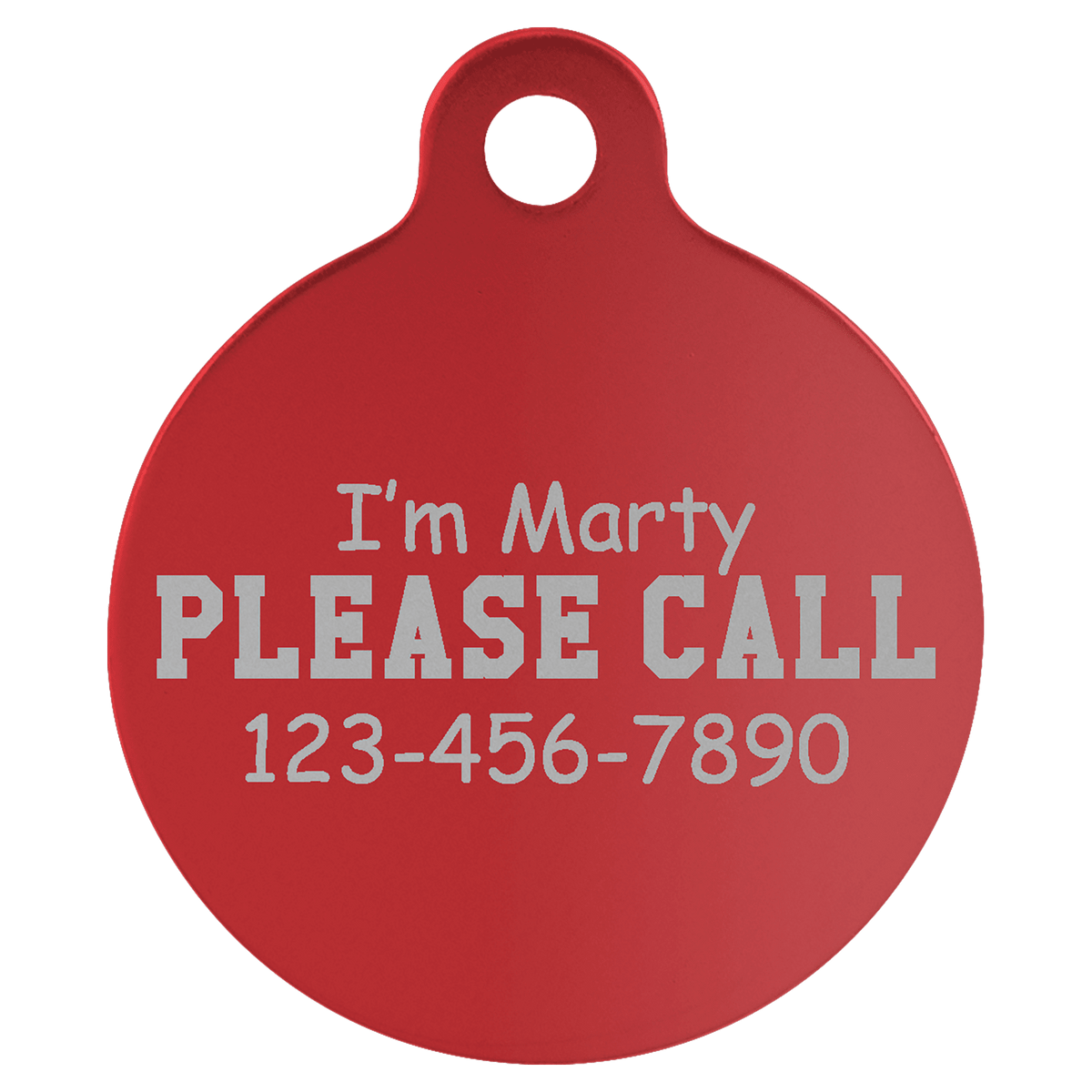 1 1/4" Engravable Aluminum Round Pet Tag with Tab - Red